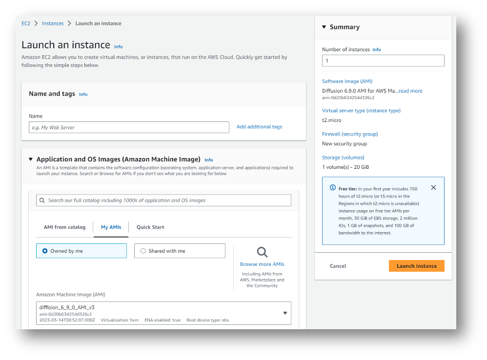 Launch EC2 instance from AMI