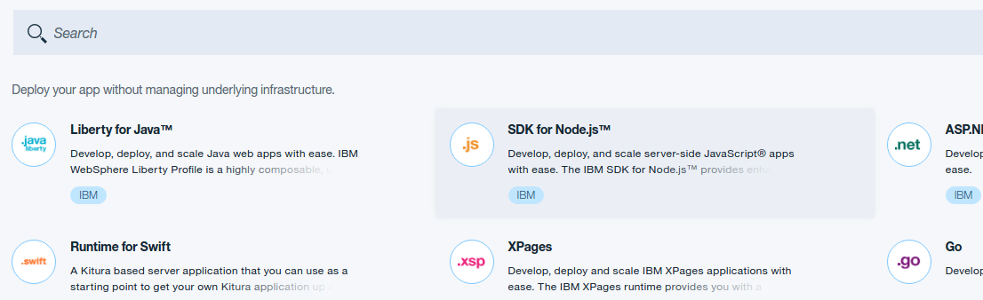 SDK for Node.js in the Bluemix catalog.