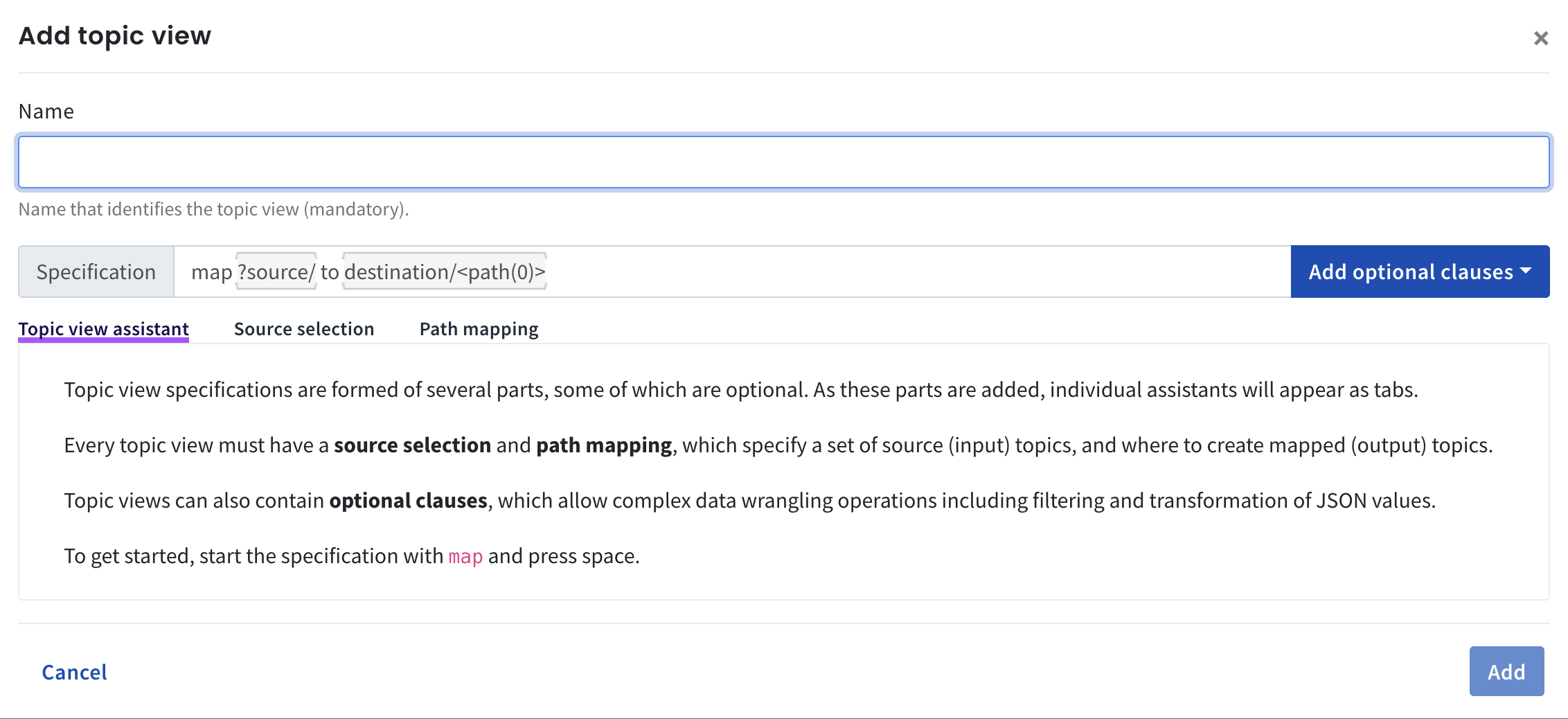 Topic view specification