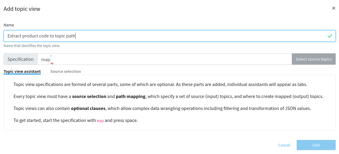 Topic view specification